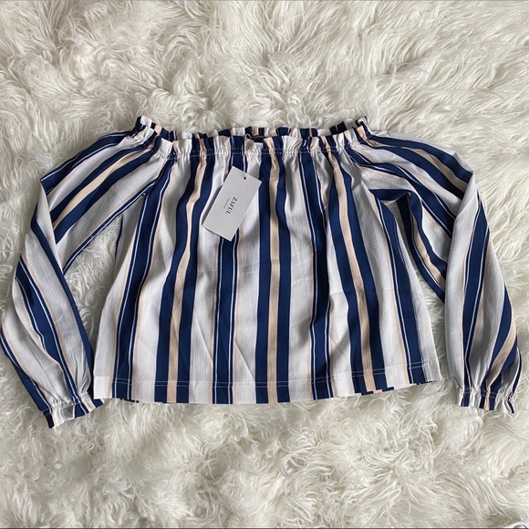 ‼️NWT‼️ ZAFUL Off the shoulder striped blouse- S - Picture 1 of 6